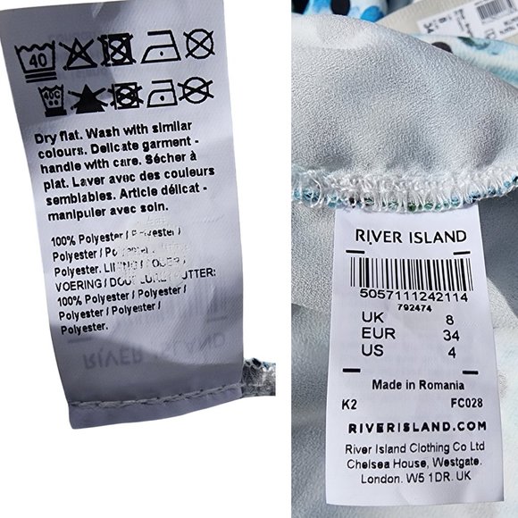 River Island floral print drapey skater Polka dot dress blue, UK size 8 (US 4) - Picture 8 of 8